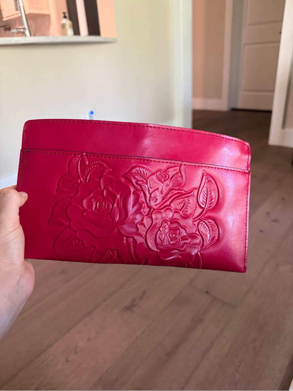 Patricia Nash Embossed Rose Leather Clutch in Bright Red